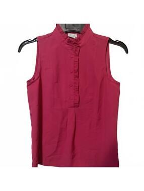 J.Crew Women's Magenta Sleeveless Ruffle Office Wear Career Blouse XS-New